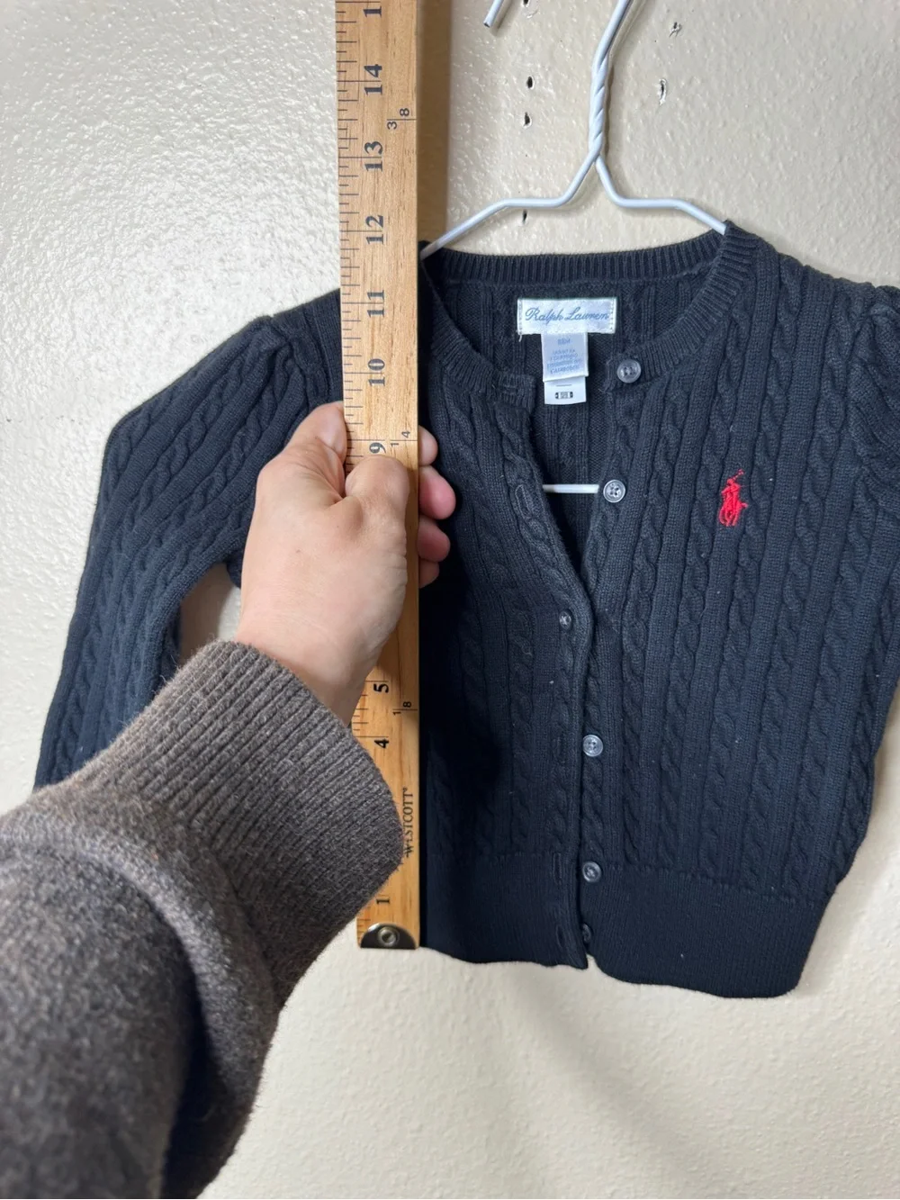 Ralph Lauren Unisex Baby 18M Black Cotton Cable Knit Cardigan Red Pony